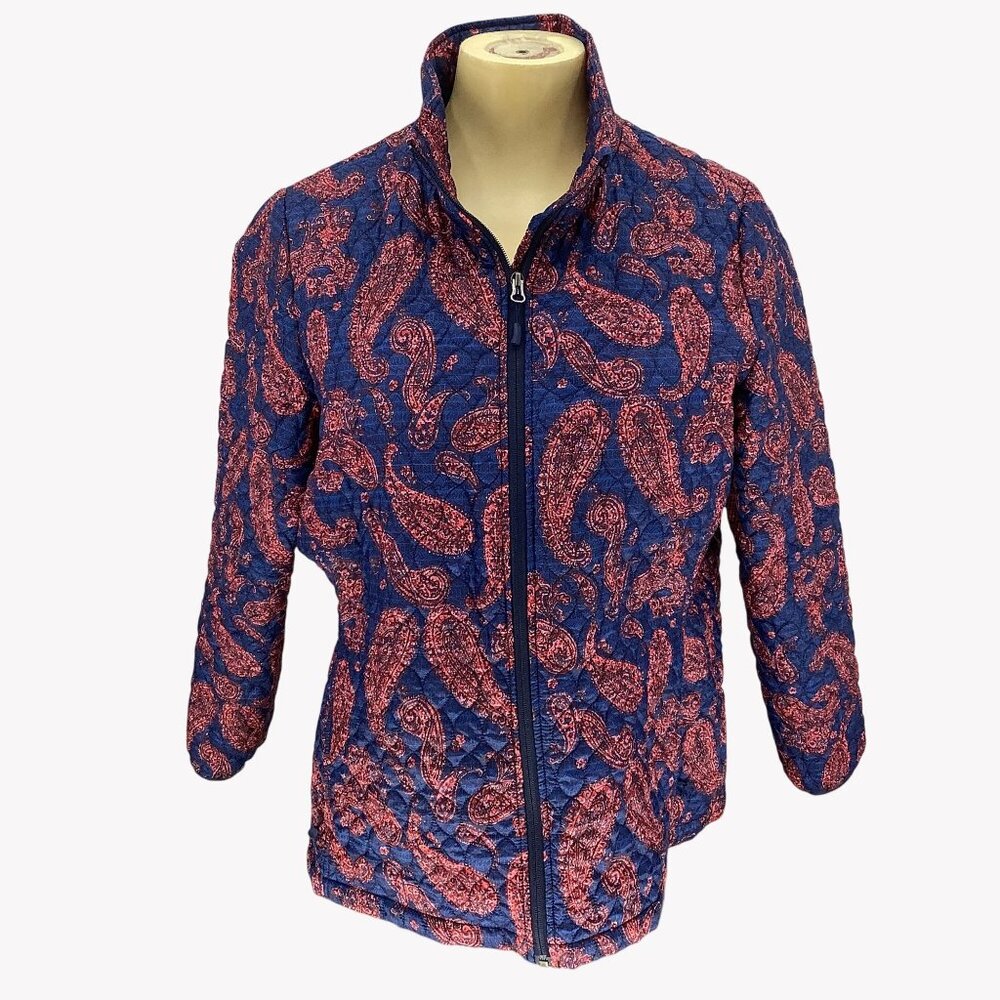 Lands End Womens 2X Quilted Paisley Jacket Primaloft Insulation Full Zip